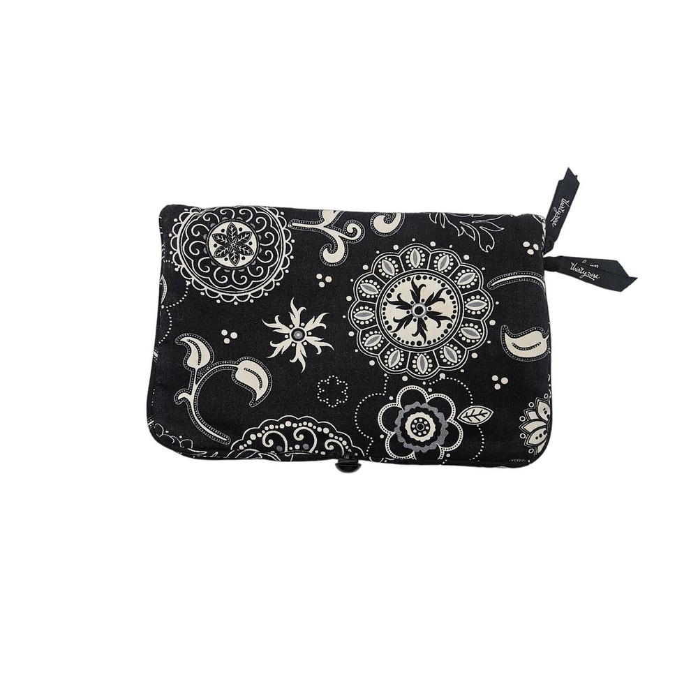 Thirty-One Cosmetic Jewerly Bag Travel Black White Paisley Zipper Pockets